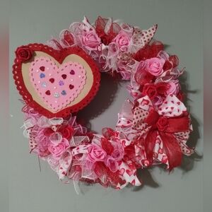 Valentine Day Decorative Pink Mesh Wreath